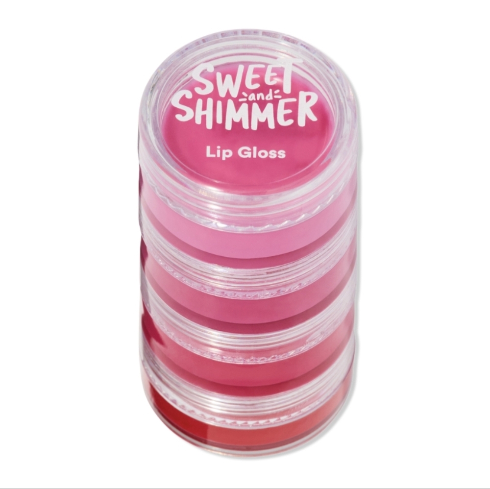 3/$12 Sweet & Shimmer 4pc. Lip Gloss Balm Stackable Travel Jar Set Red Pink Lips - Picture 3 of 3